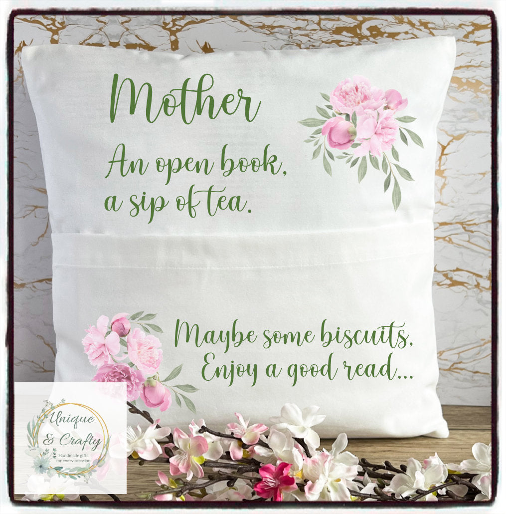 Mum, Nan book cushion.. cushion with pocket.