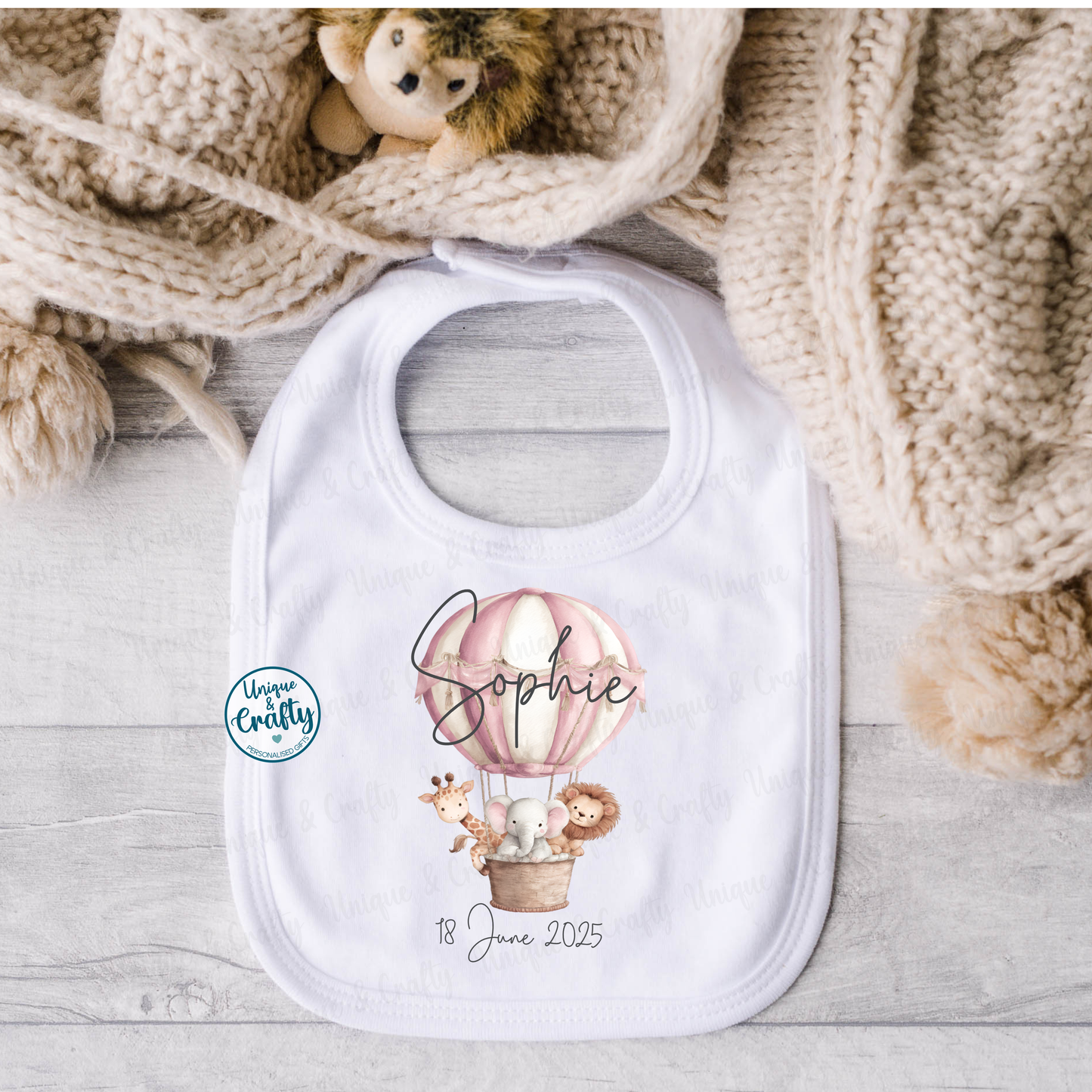Personalised Jungle Air Balloon Bib