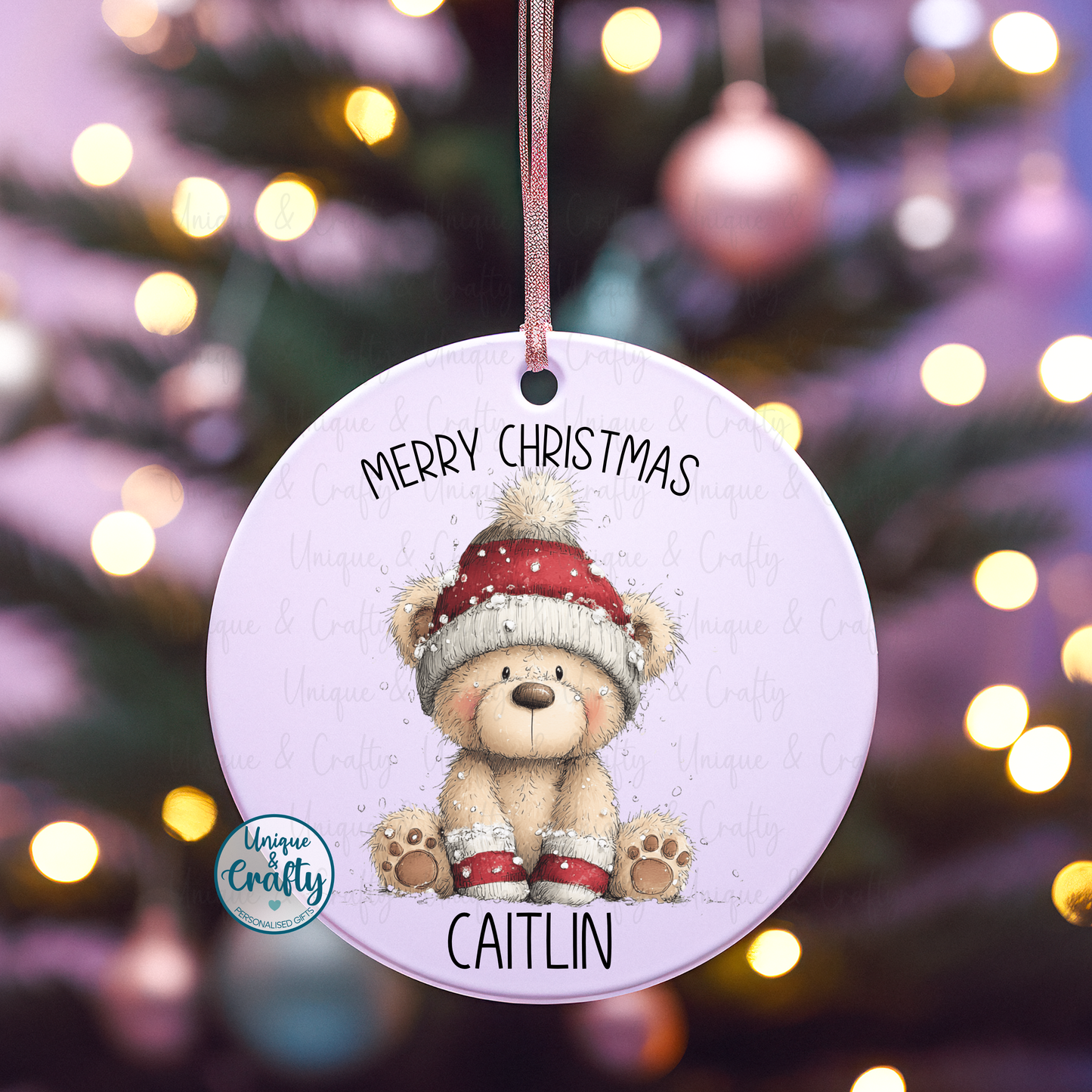 Bear Christmas Bauble Personalised Christmas gift.