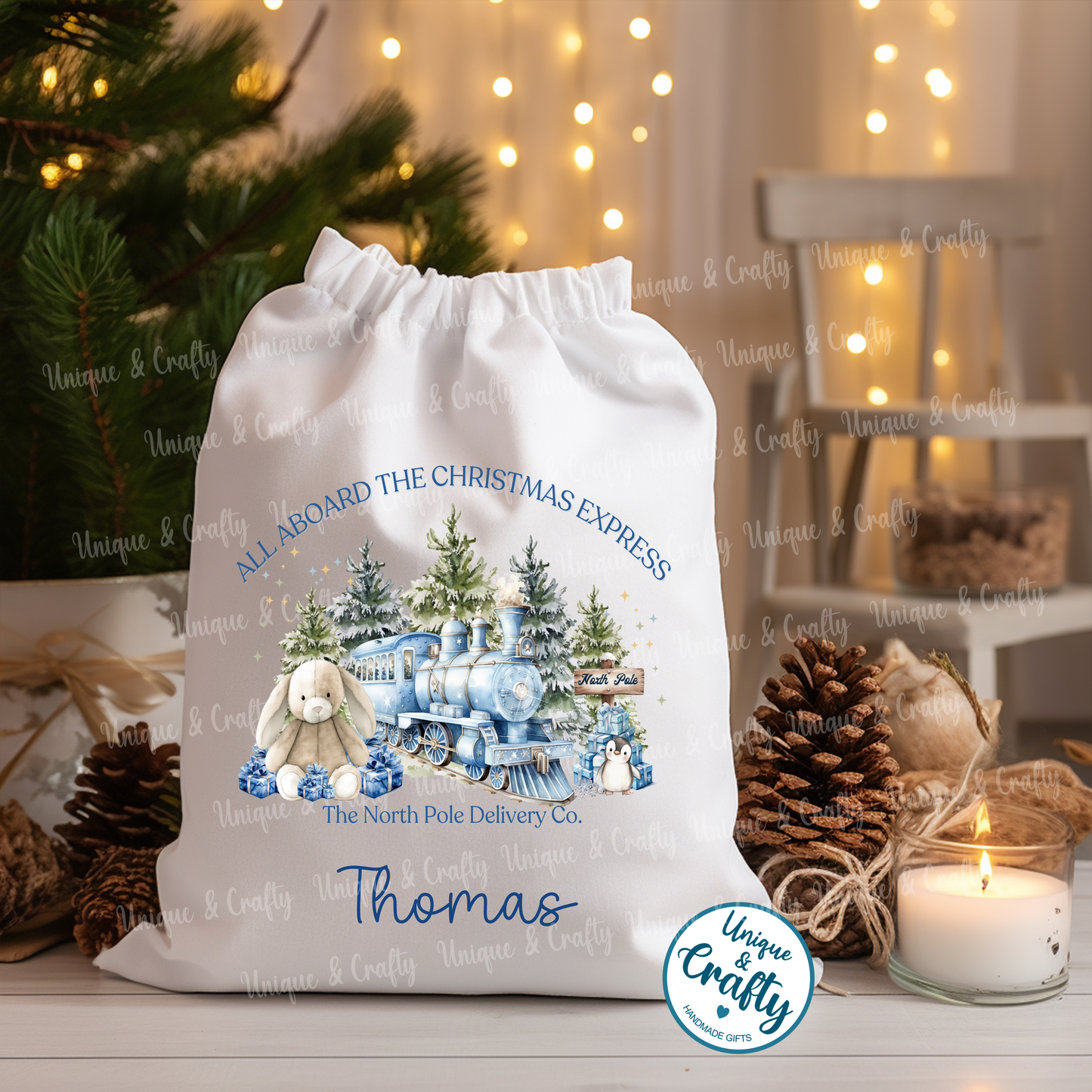 Christmas Drawstring bag Sack .. Christmas Eve idea, stocking alternative
