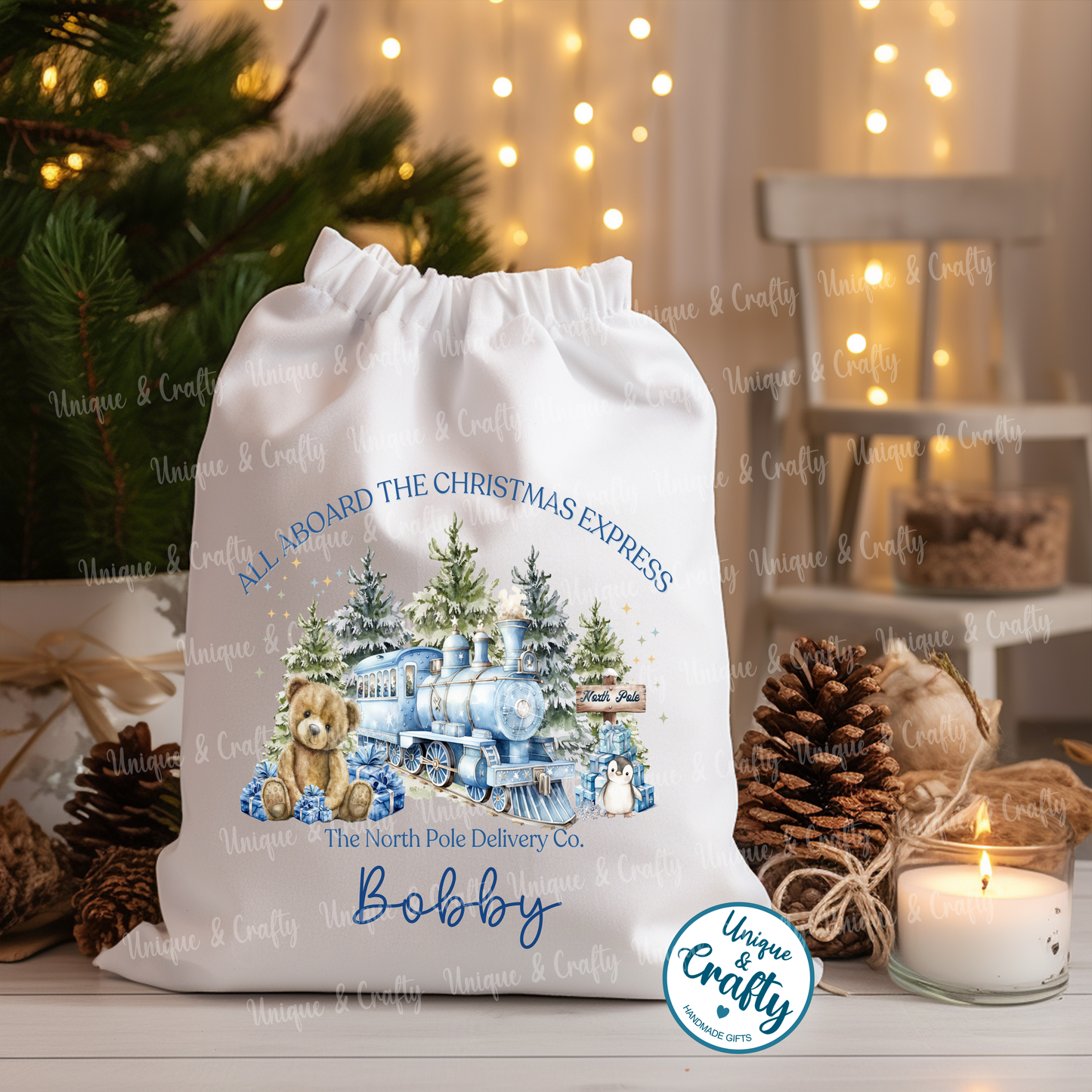 Christmas Drawstring bag Sack .. Christmas Eve idea, stocking alternative