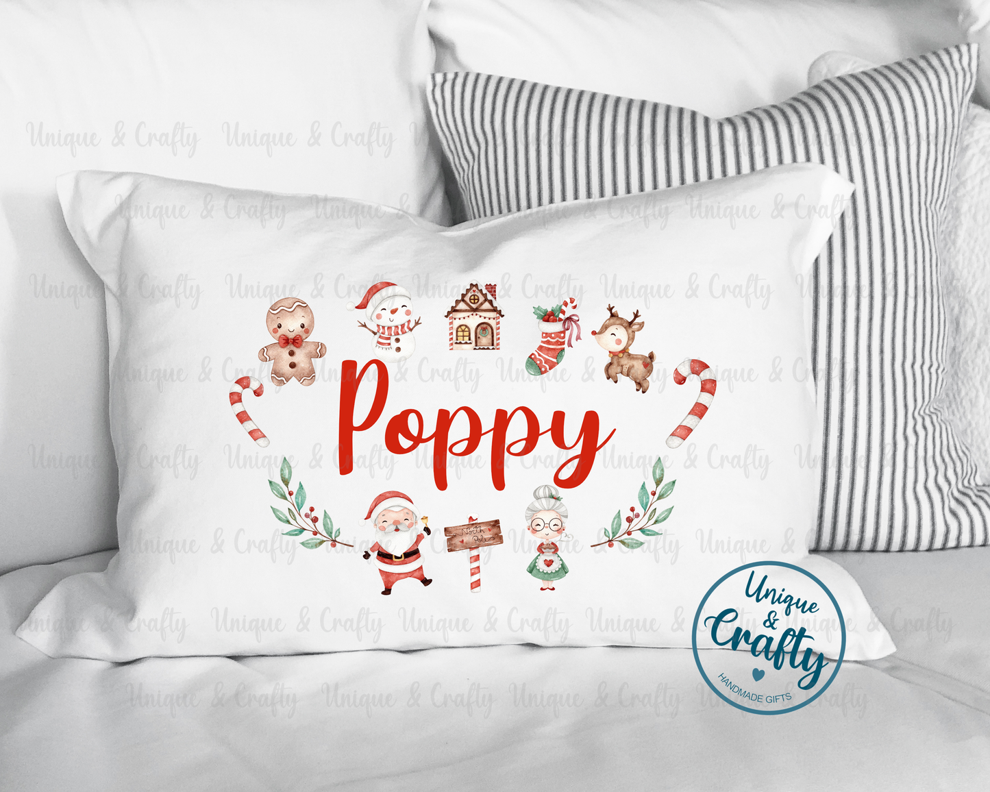 Christmas Eve Pillowcase, Pillow, cushion. Christmas wreath