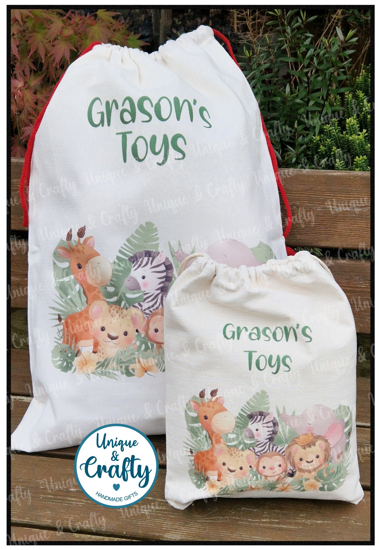 Jungle theme Drawstring bag.. sack, toy sack..