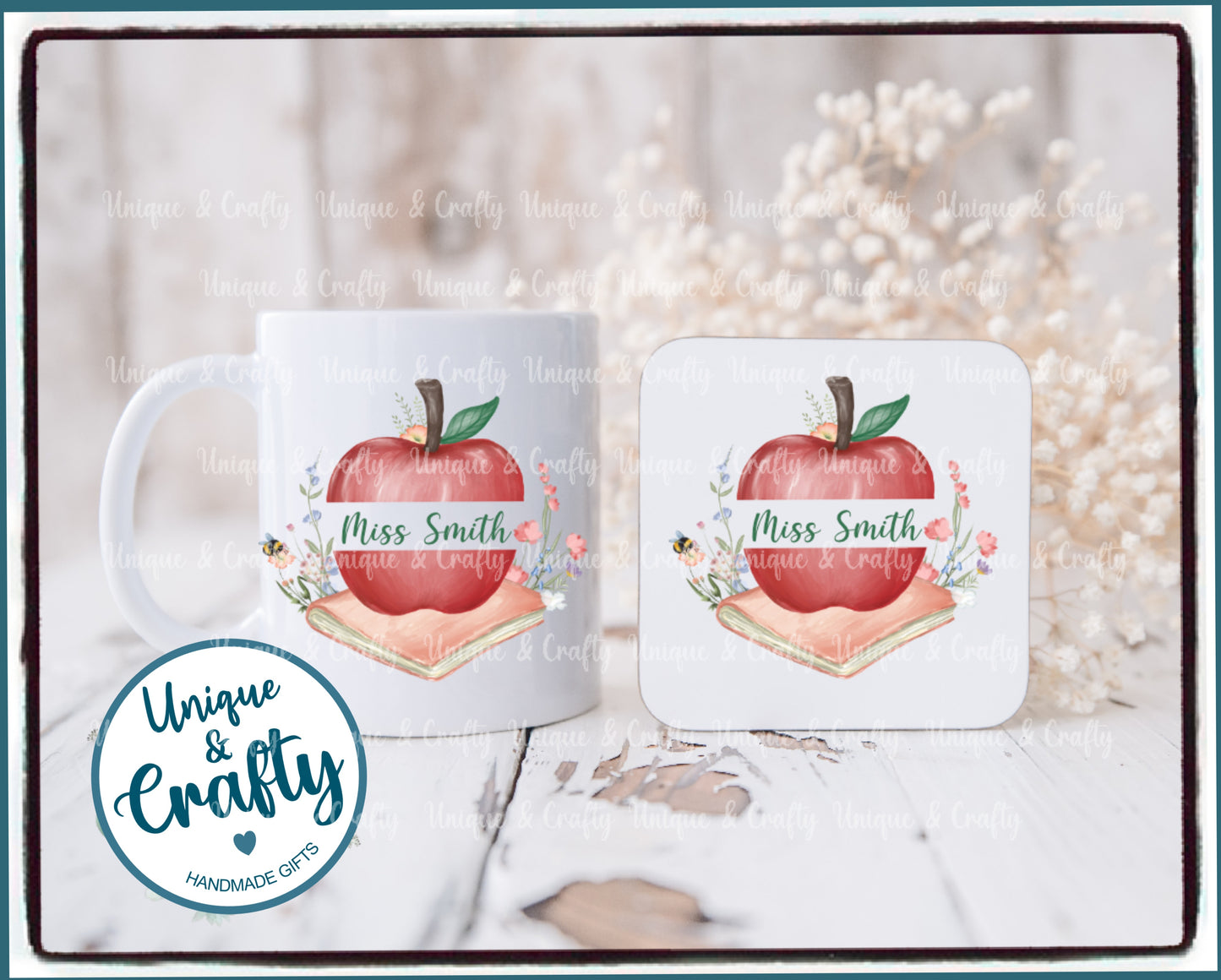 Teacher gift Mug and Coaster.. Personalised with name.