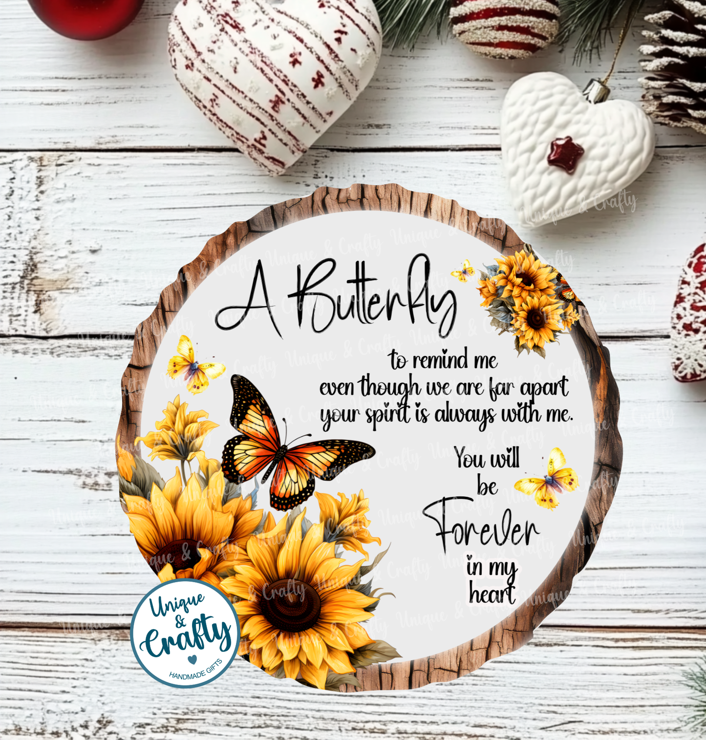 Log Slice acrylic bauble.. butterflies, lost love ones.