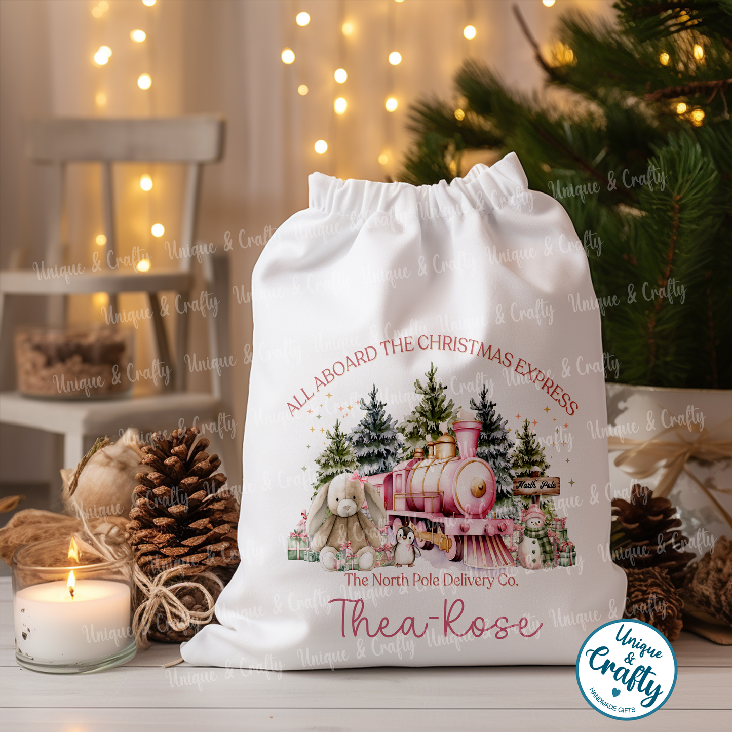 Christmas Drawstring bag Sack .. Christmas Eve idea, stocking alternative