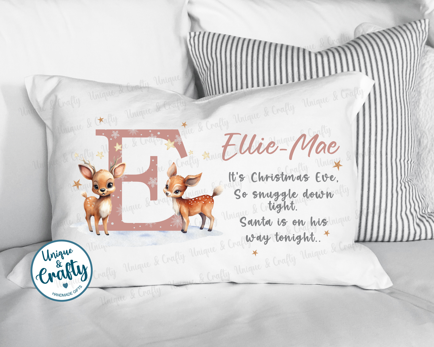 Reindeer Initial Christmas Eve Pillowcase