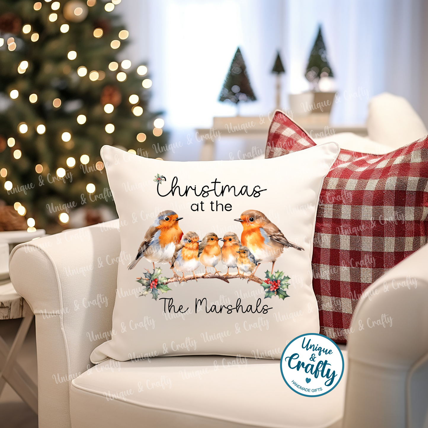 Robin Family Personalised Cushion