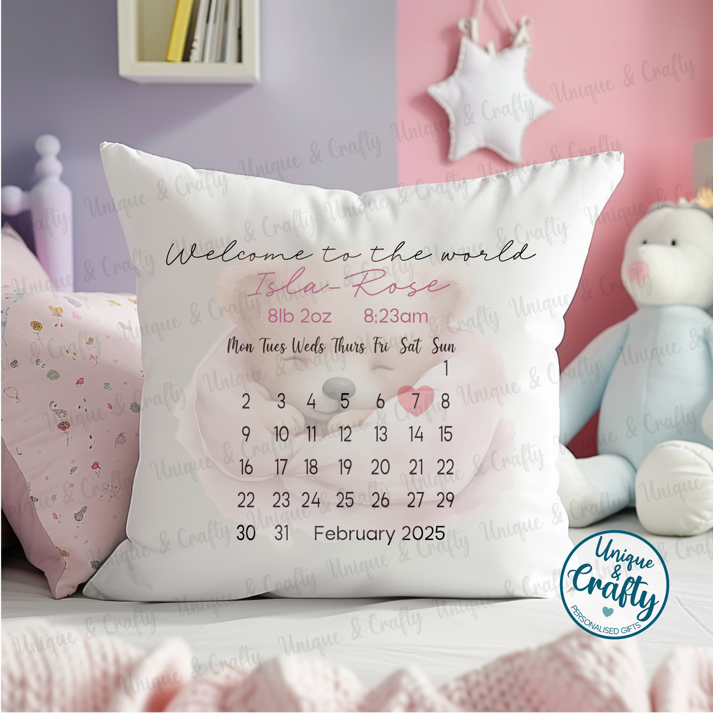 New Baby, Birth Announcement Cushion