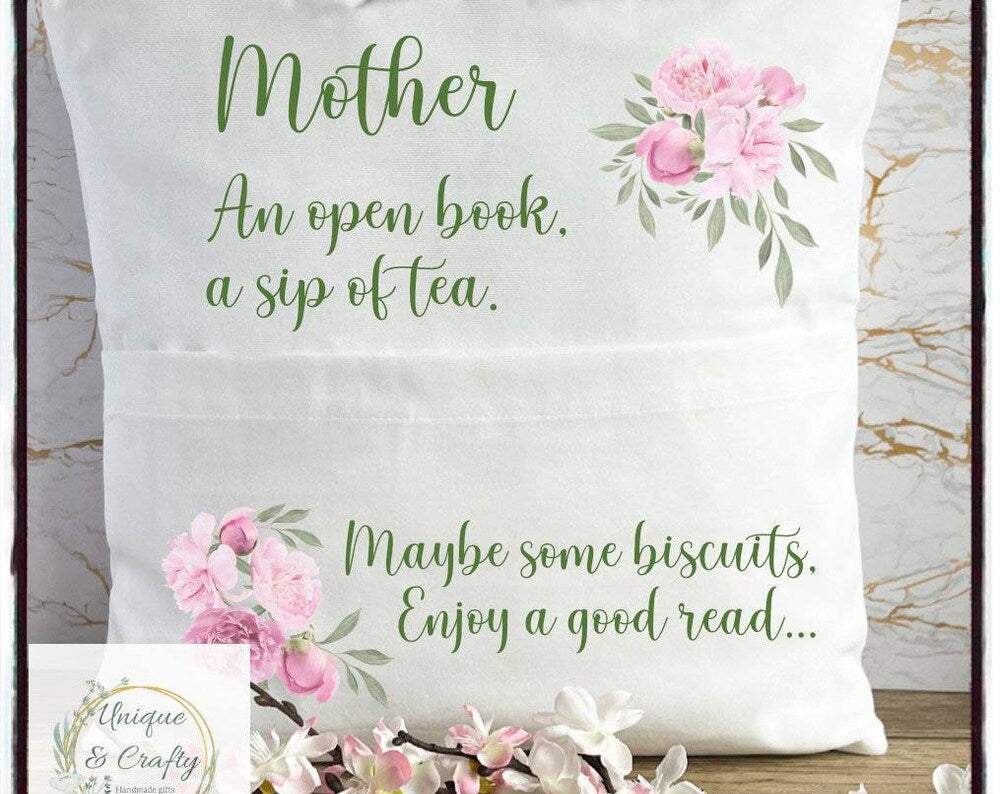 Mum, Nan book cushion.. cushion with pocket.