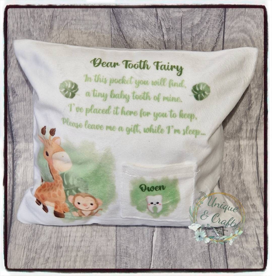 Personalised Toothfairy pillow - cushion.. jungle or fairy