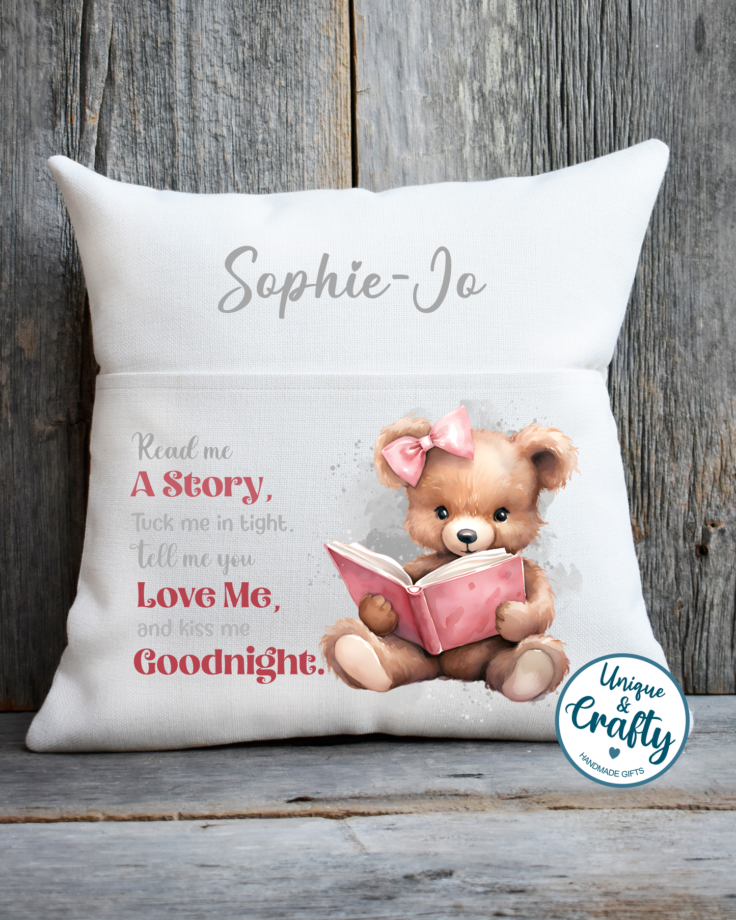 Reading bear book cushion.. cushion with pocket.
