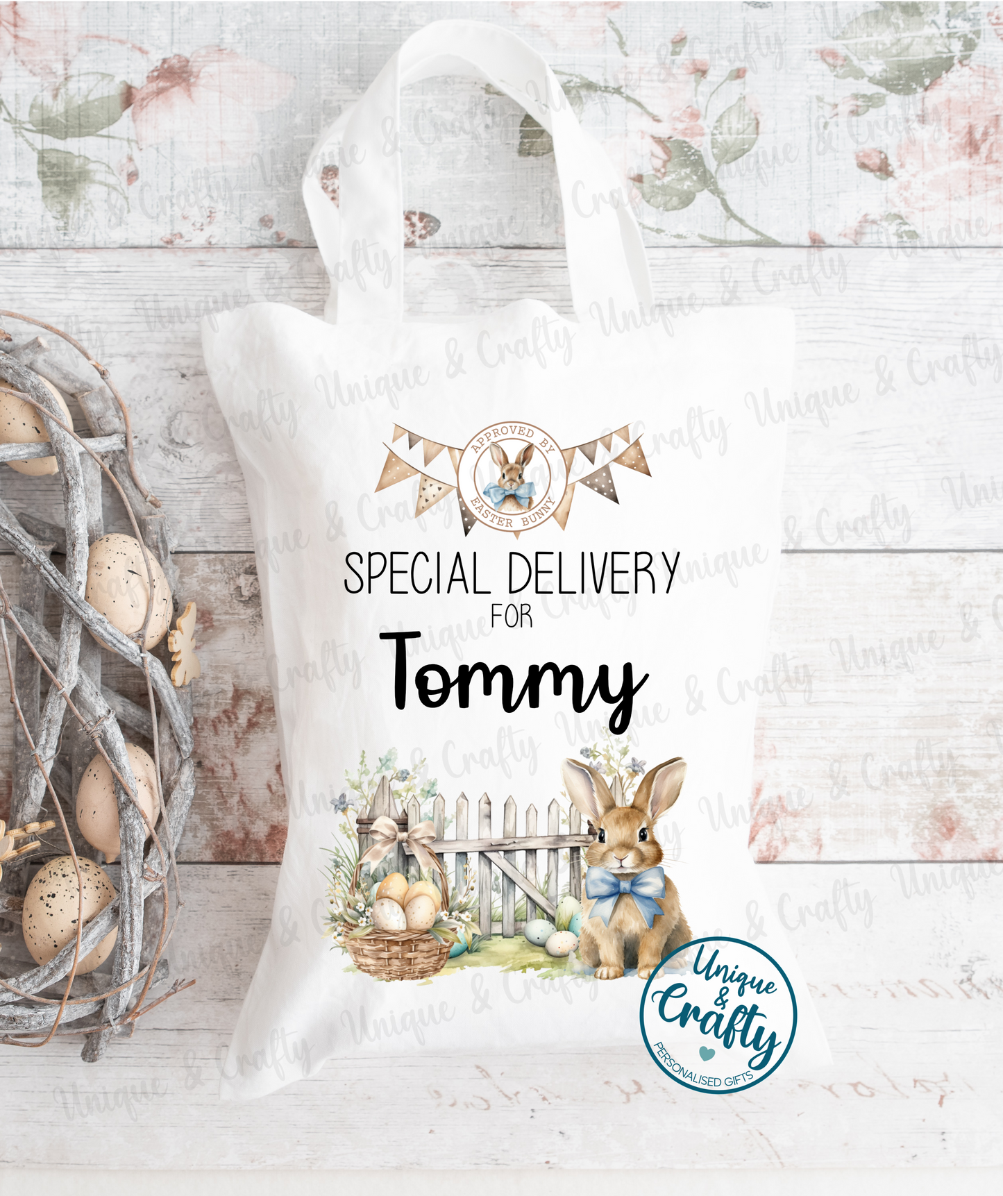 Personalised Easter Bunny gift bag sack.