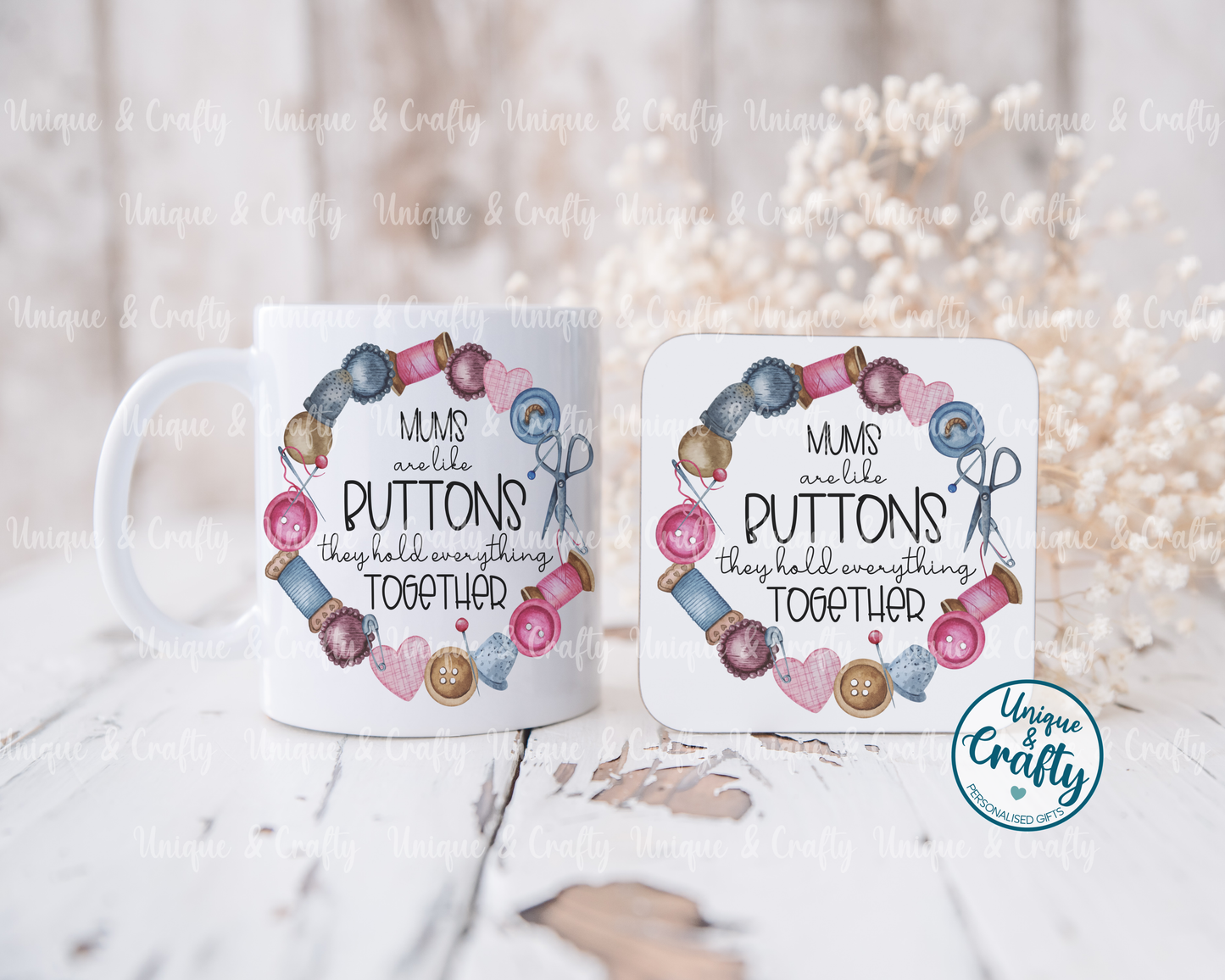 Mum are like Buttons..Mug and Coaster set