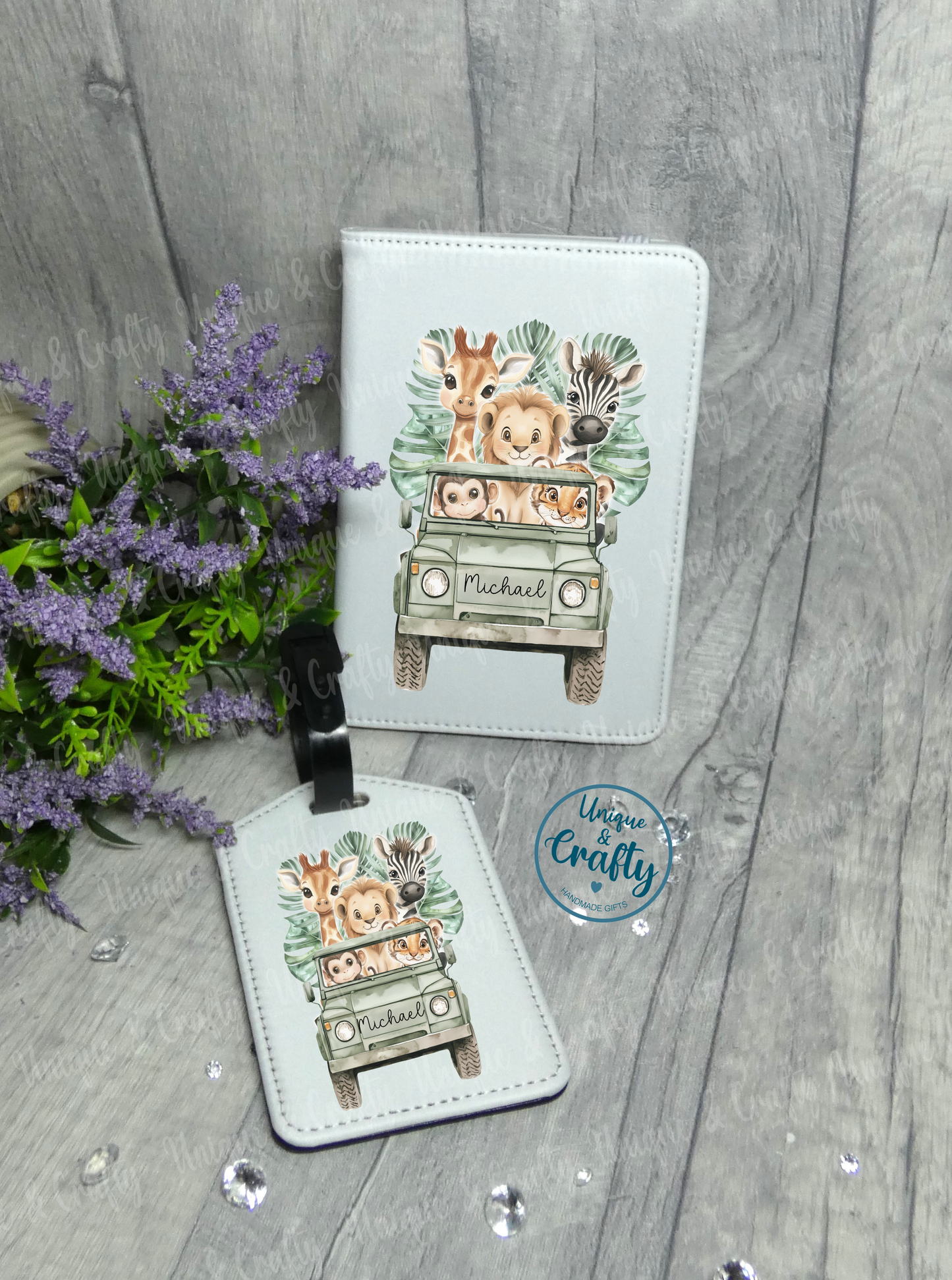 Safari theme Passport Cover with Luggage tag option..