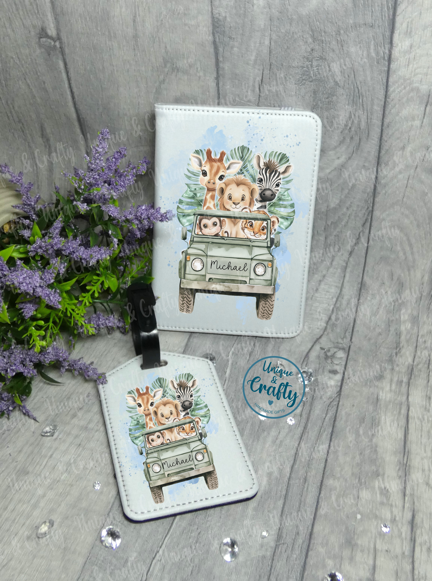 Safari theme Passport Cover with Luggage tag option..