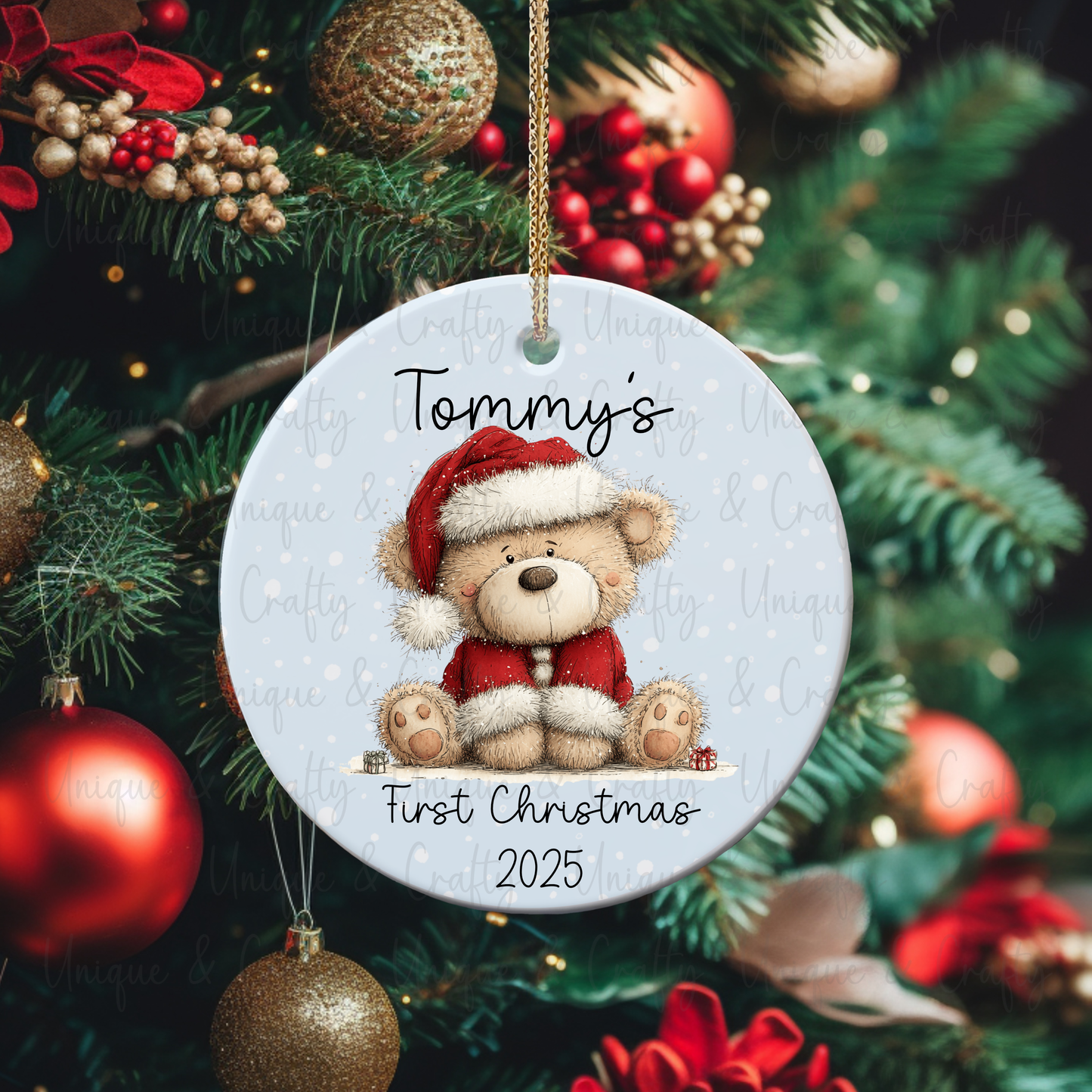 First Christmas Bauble.. Bear theme. Personalised Christmas gift
