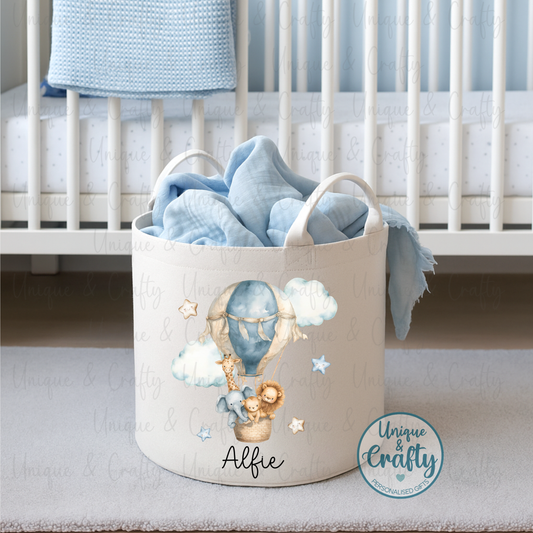 Personalised Basket. Air Balloon New Baby, Nursery