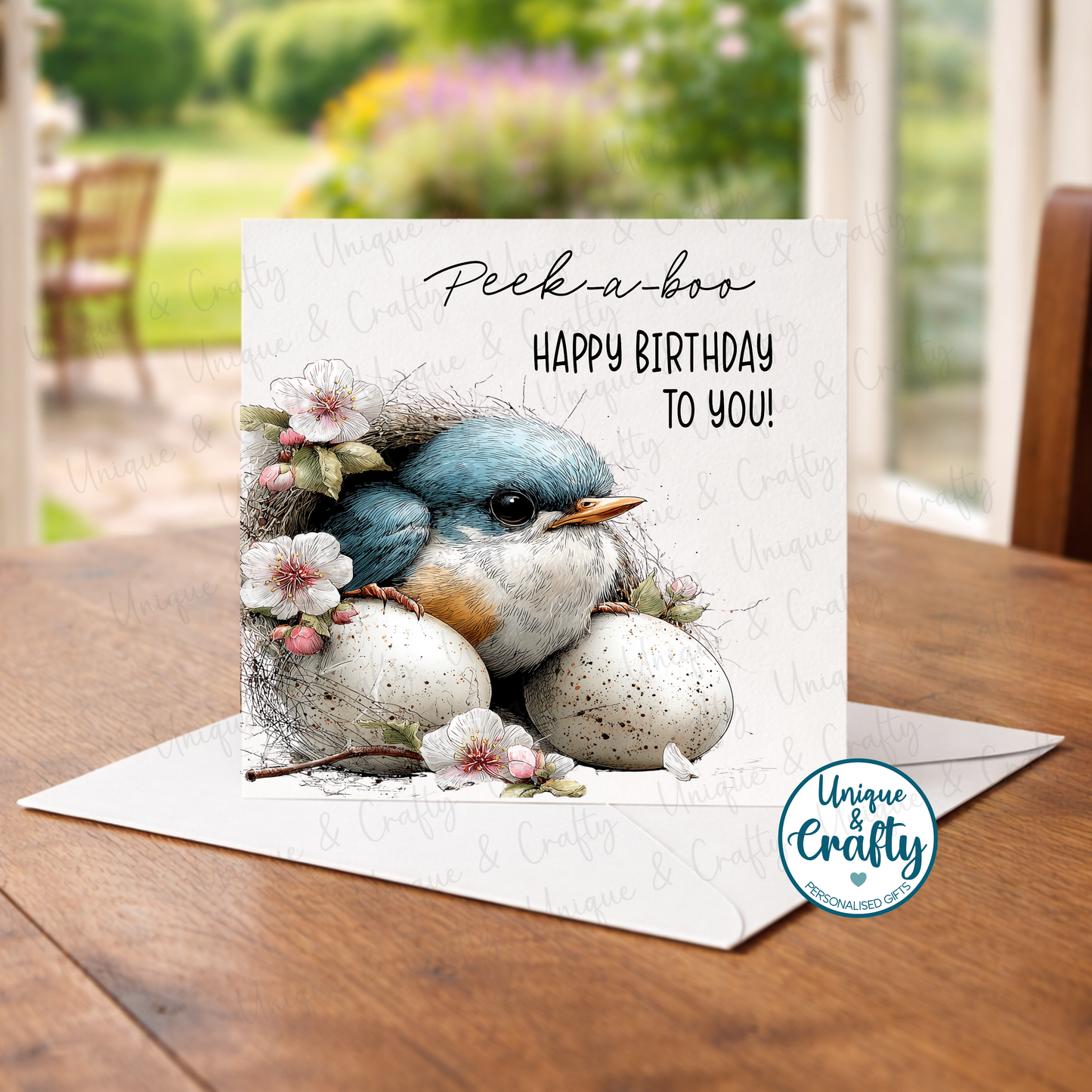 Birthday Card. Peek-a-boo animals. 6x6inch. Happy Birthday