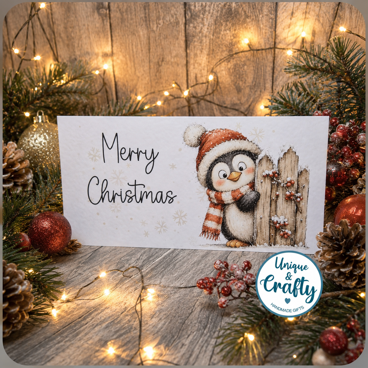 Personalised Christmas Money Holder Card, Peeping Penguin