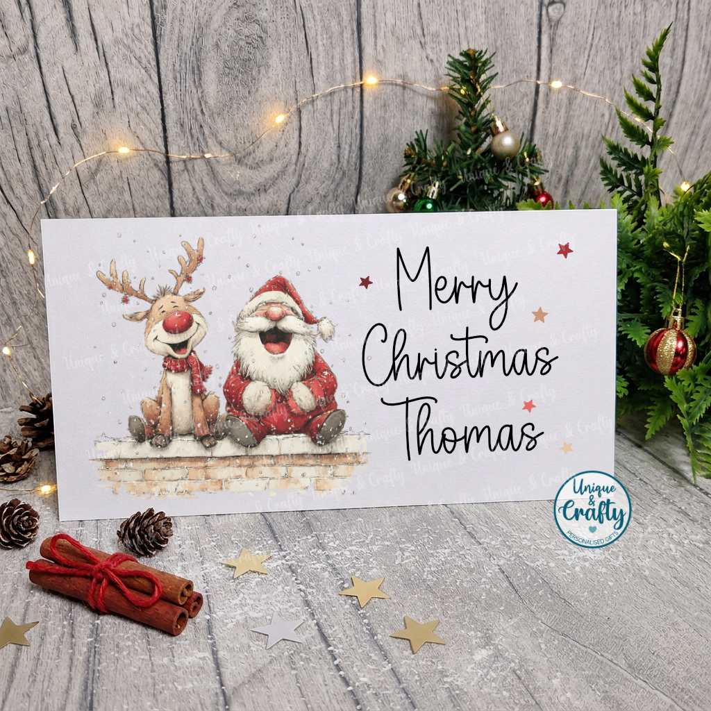 Personalised Christmas Money Holder Card, Santa Chimney