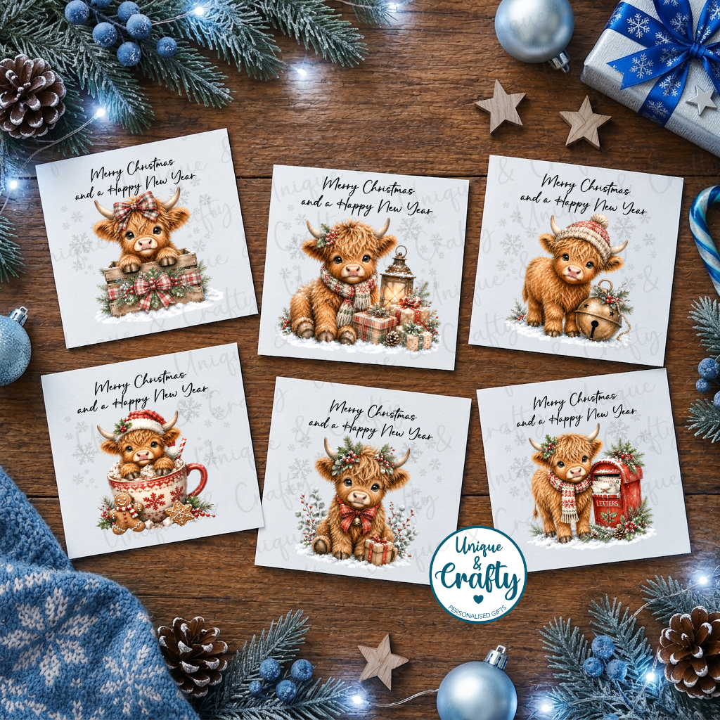 Highland Cow Christmas Cards – Set of 6 Designs