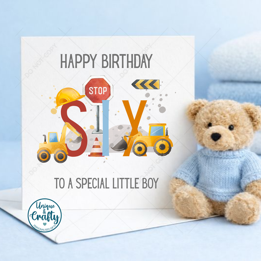 Construction themed Birthday Card. 6x6in