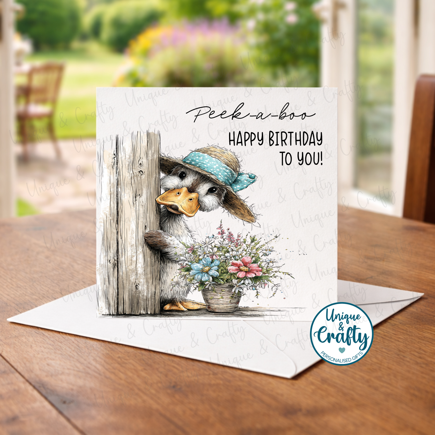 Birthday Card. Peek-a-boo animals. 6x6inch. Happy Birthday