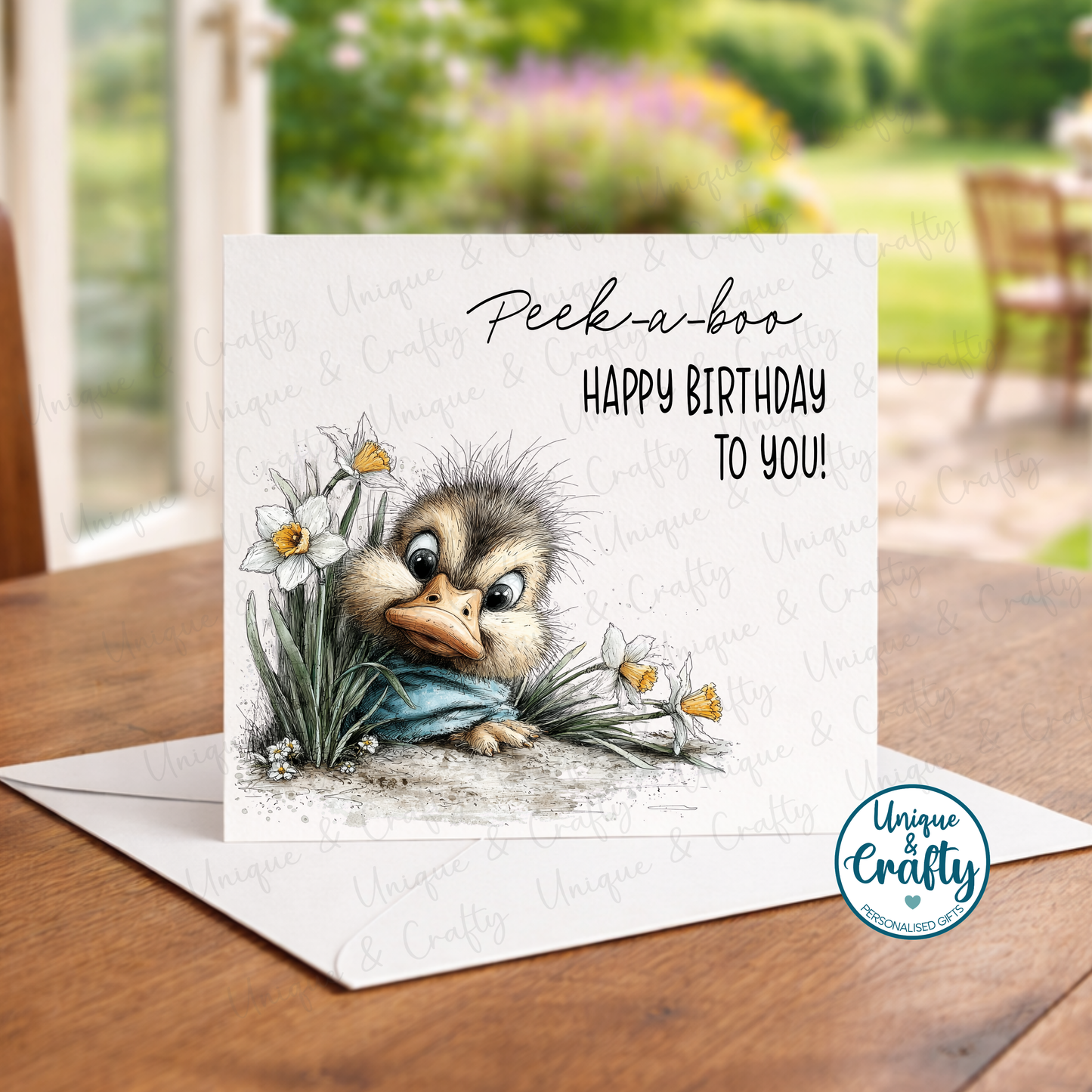 Birthday Card. Peek-a-boo animals. 6x6inch. Happy Birthday