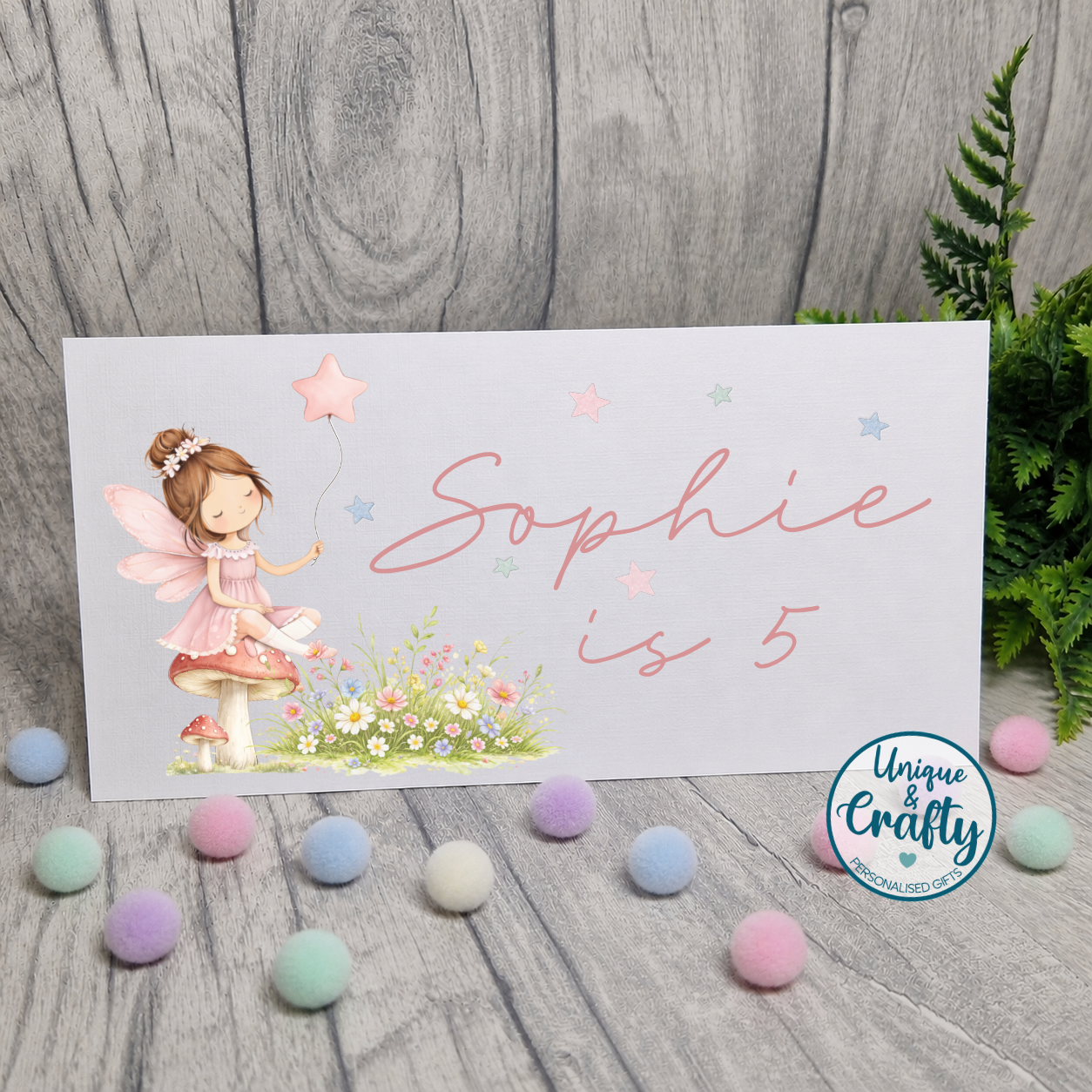 Personalised Birthday Money Holder Card, Fairy Design.
