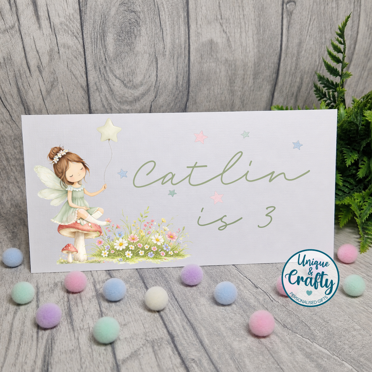 Personalised Birthday Money Holder Card, Fairy Design.