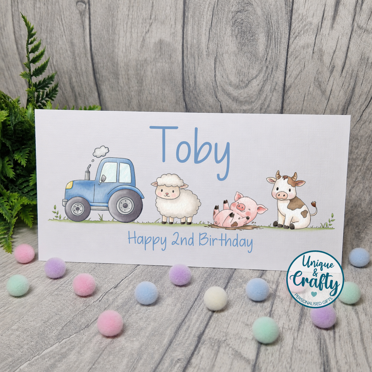 Personalised Birthday Money Holder Card, Farmyard theme.