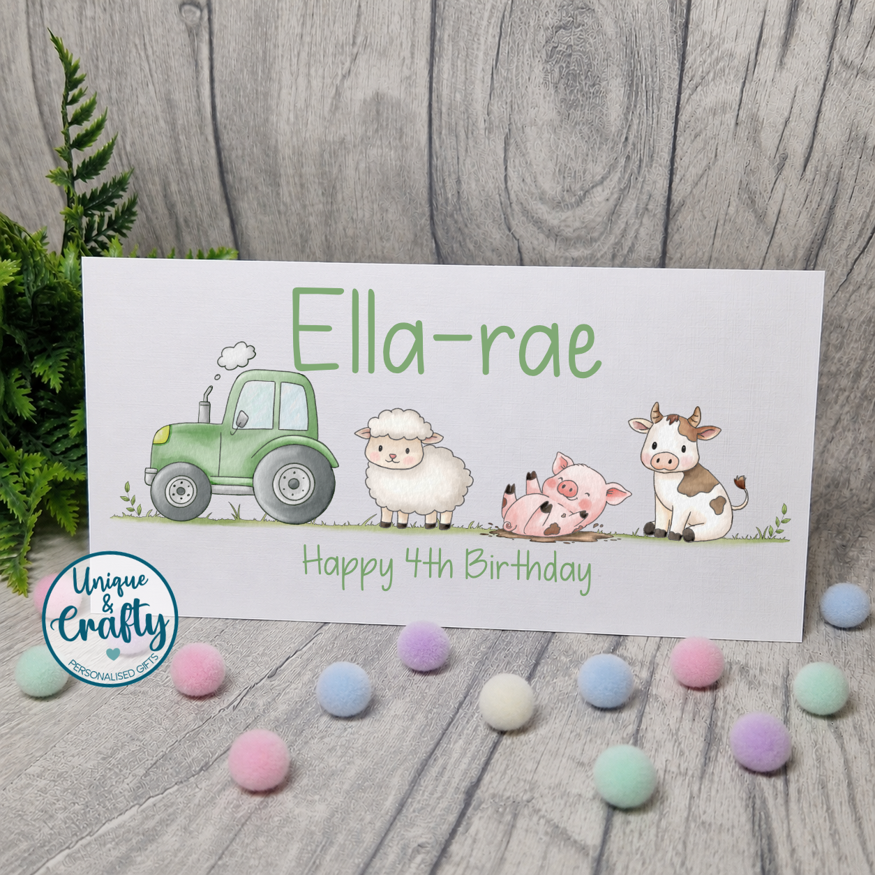 Personalised Birthday Money Holder Card, Farmyard theme.