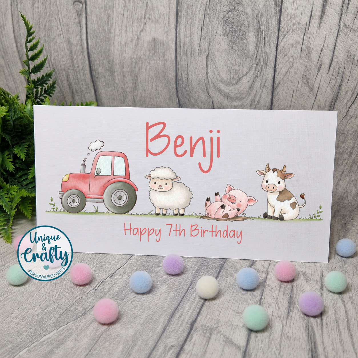 Personalised Birthday Money Holder Card, Farmyard theme.