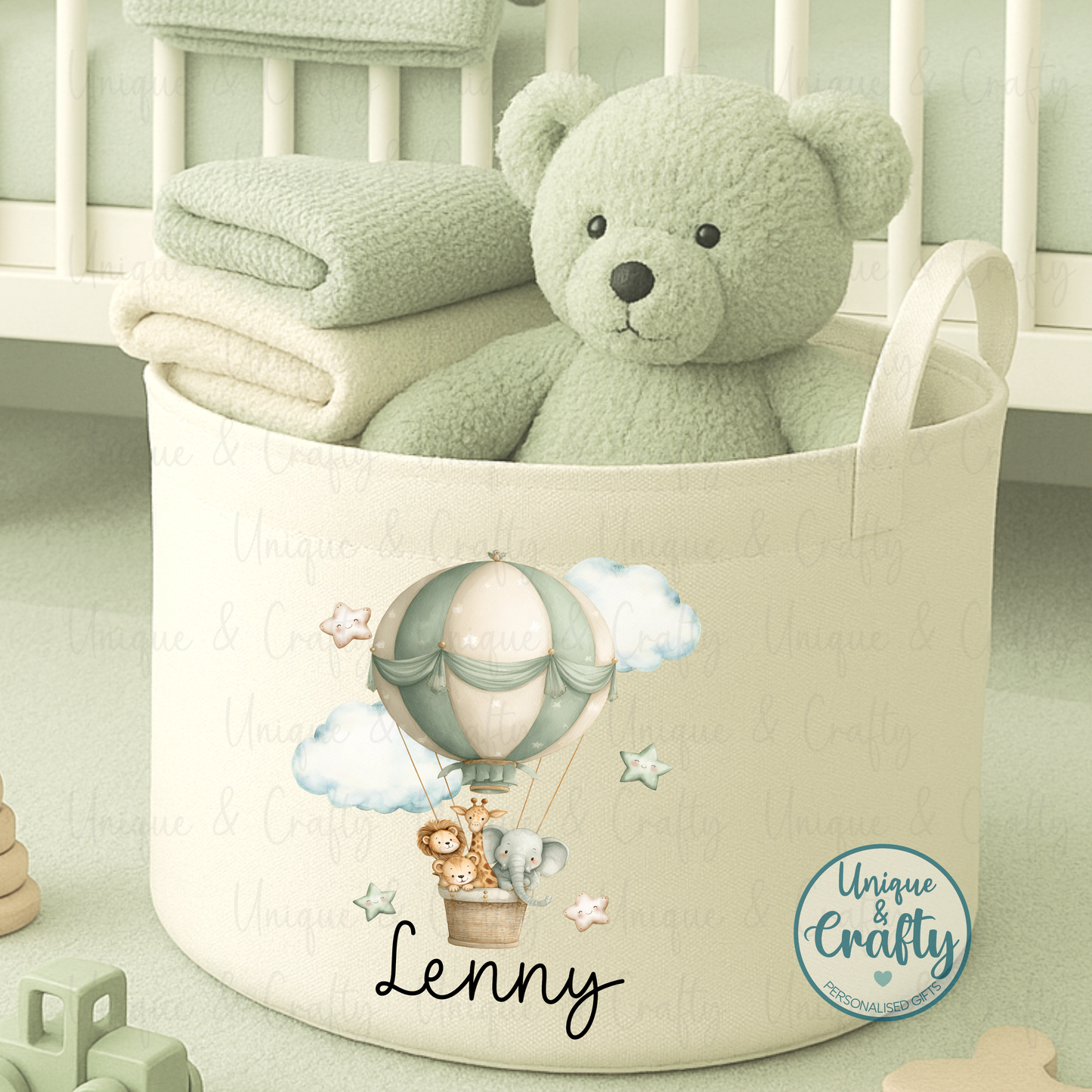Personalised Basket. Air Balloon New Baby, Nursery