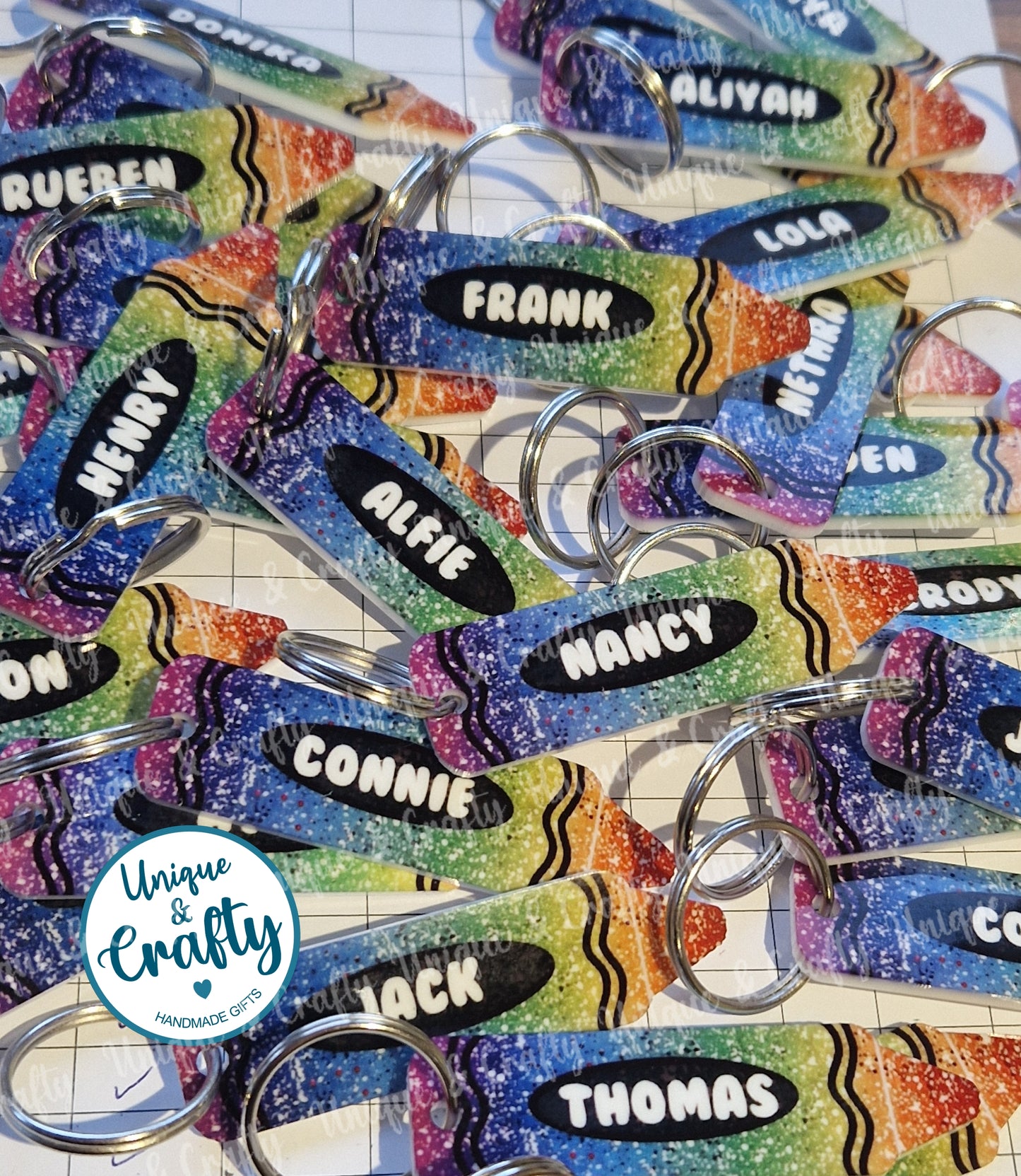 Crayon Key ring.. Teacher class gift, kids bag tag,