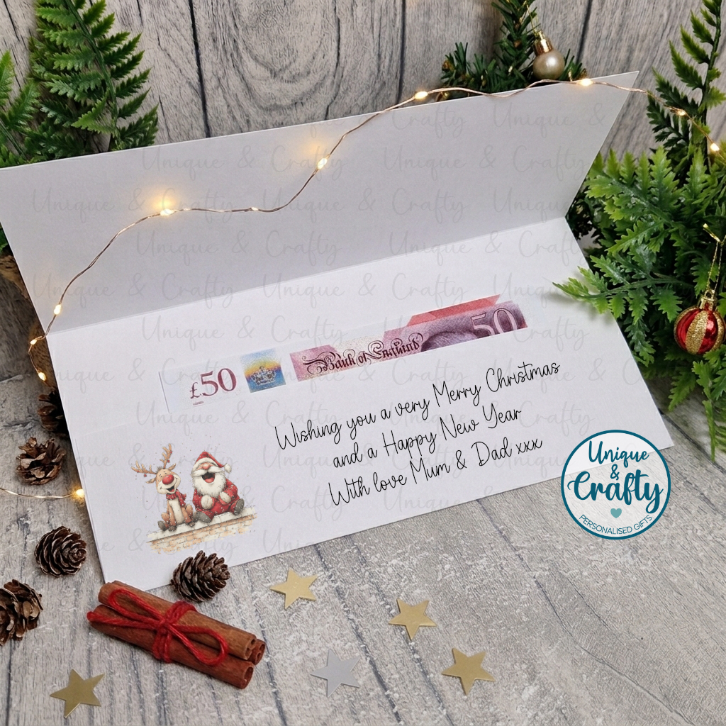 Personalised Christmas Money Holder Card, Santa Chimney