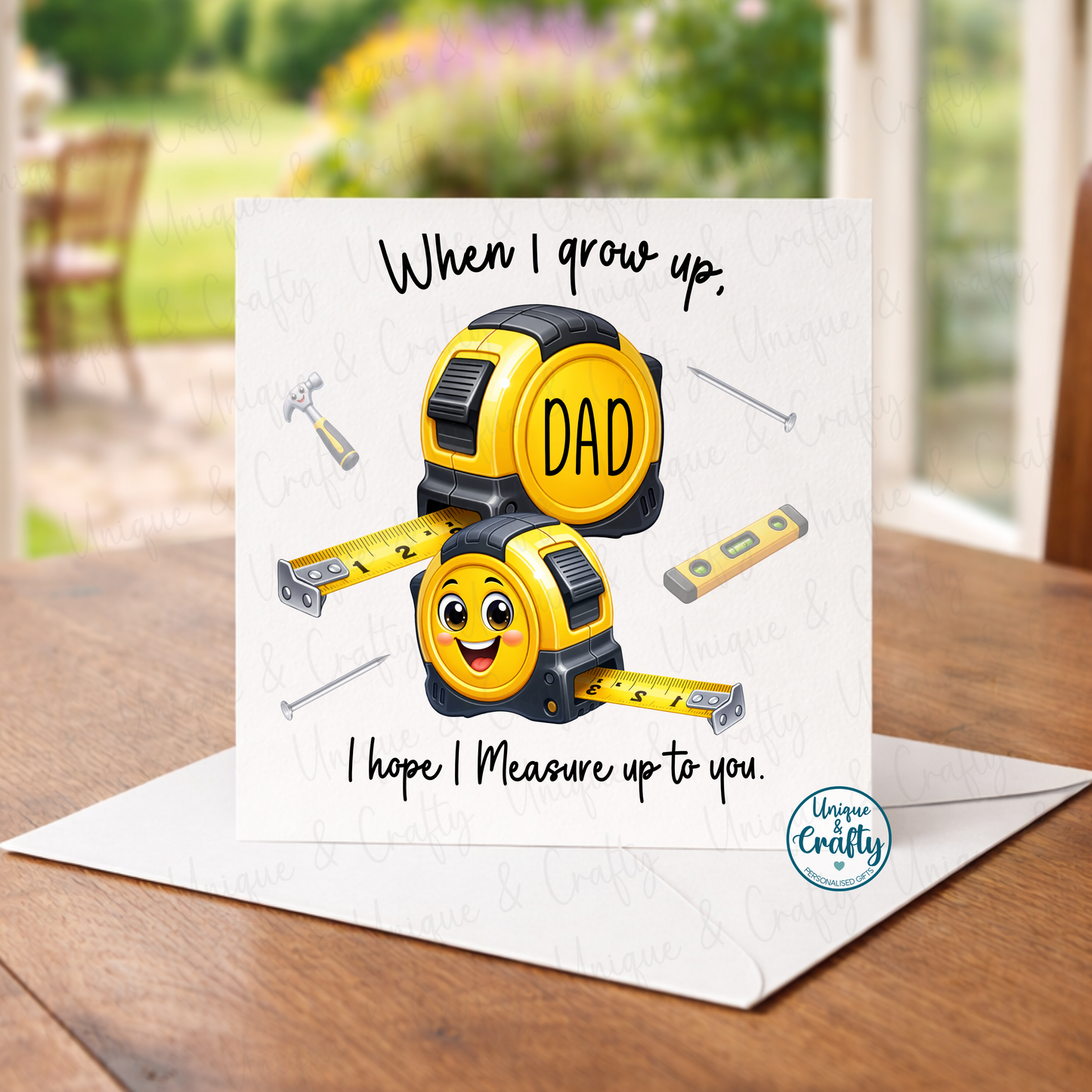 Measure up to you. Father's day Card – 6x6 Inch Square Card.