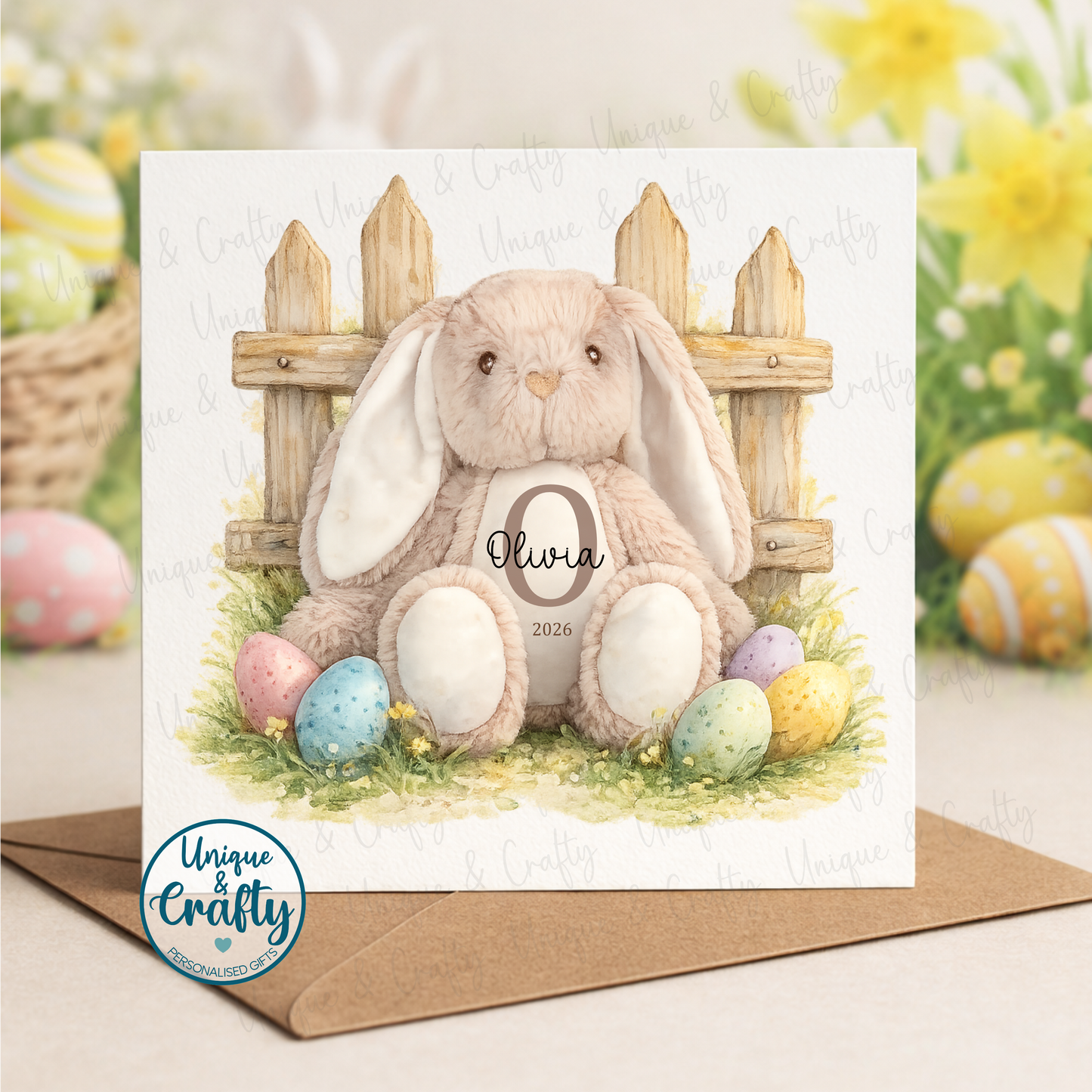 Personalised Bunny Beige Soft Toy Teddy – Custom Name & Initial – Easter Bunny – Baby Shower Gift