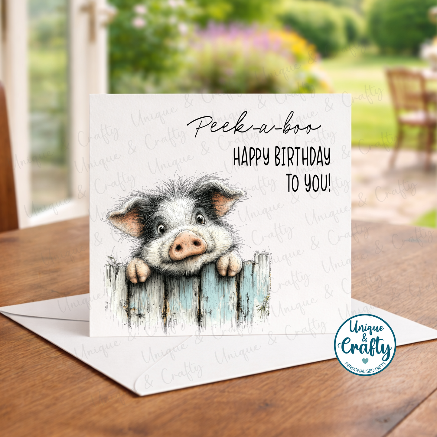 Birthday Card. Peek-a-boo animals. 6x6inch. Happy Birthday