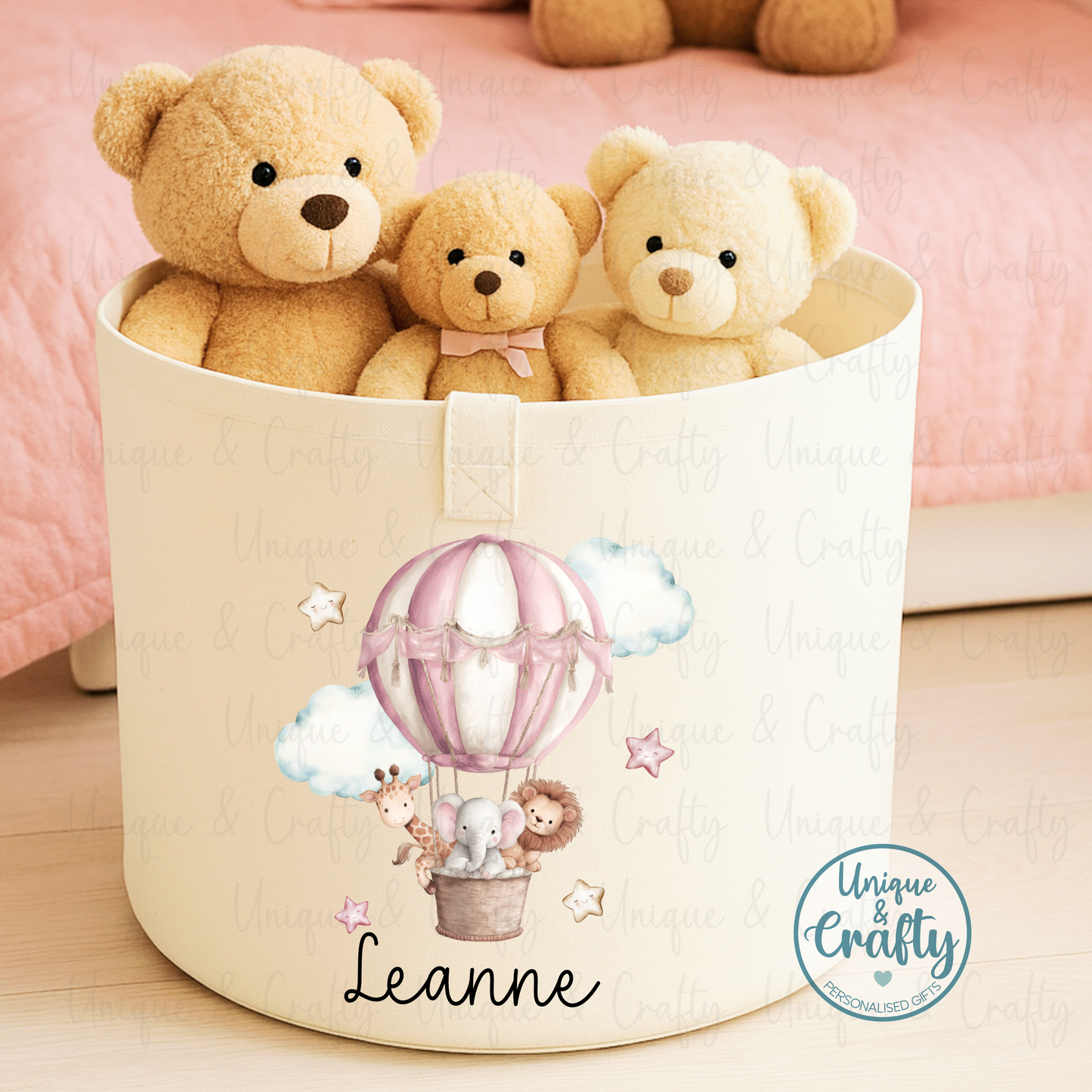 Personalised Basket. Air Balloon New Baby, Nursery