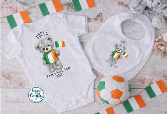 First World Cup Bib, Scotland Ireland Wales Vest or Sleepsuit.. New Baby. Giftset