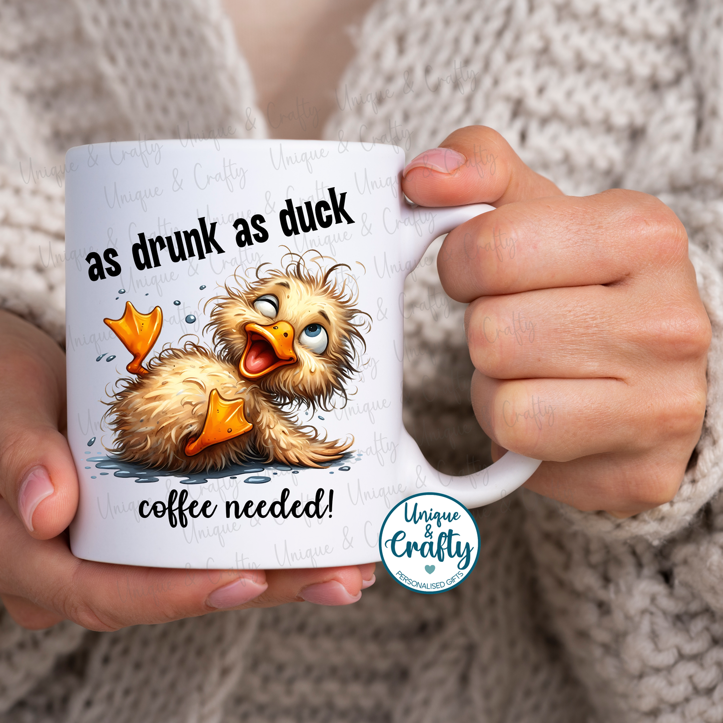 “As Drunk As Duck – Coffee Needed!” Funny Duck Mug | Humorous Coffee Cup | Gift for Friends, Co-workers & Duck Lovers
