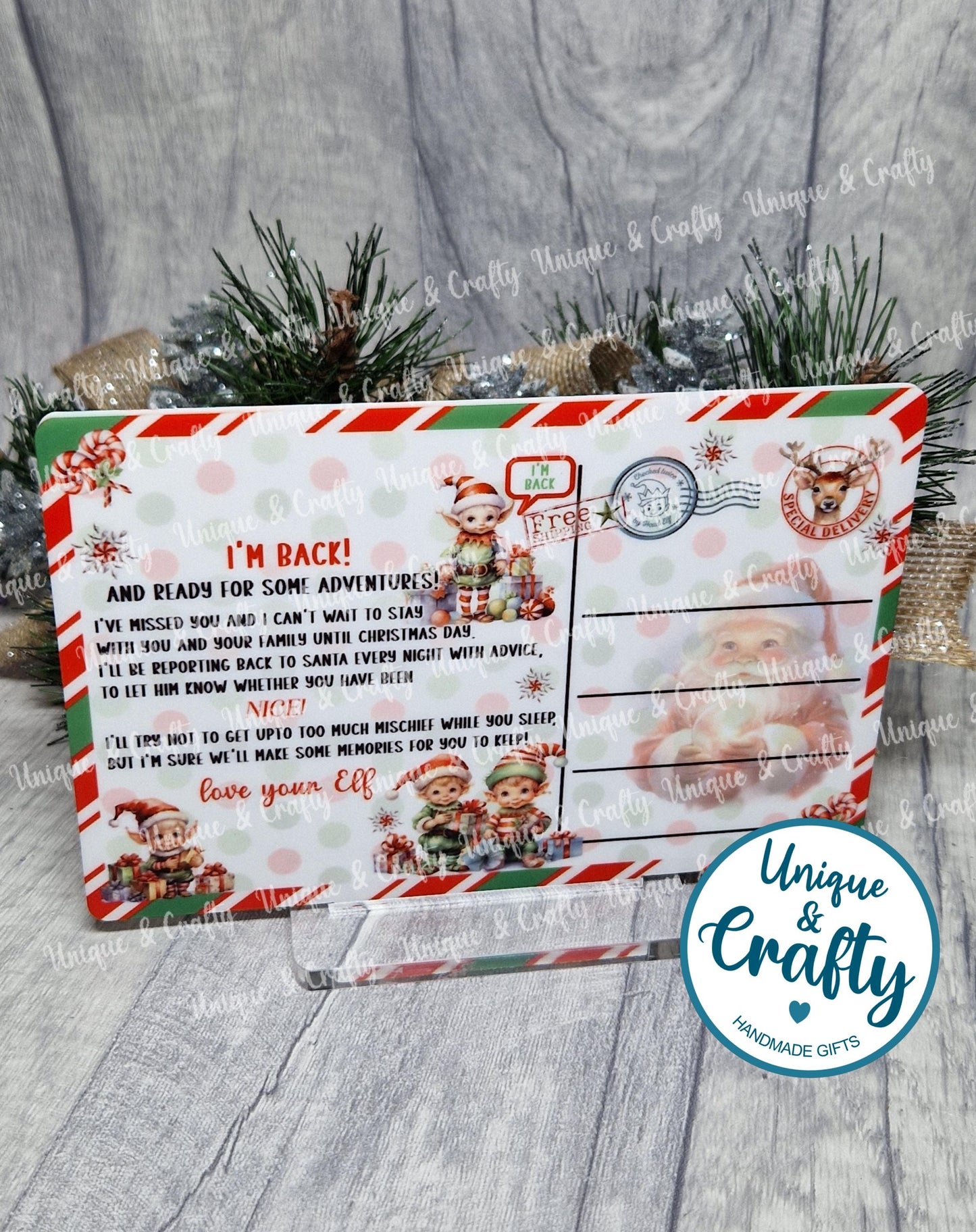 Elf postcard, plaque..Christmas Eve..