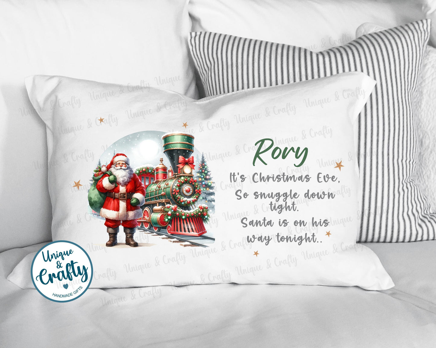 Santa with train Christmas Eve Pillowcase, Pillow, cushion.