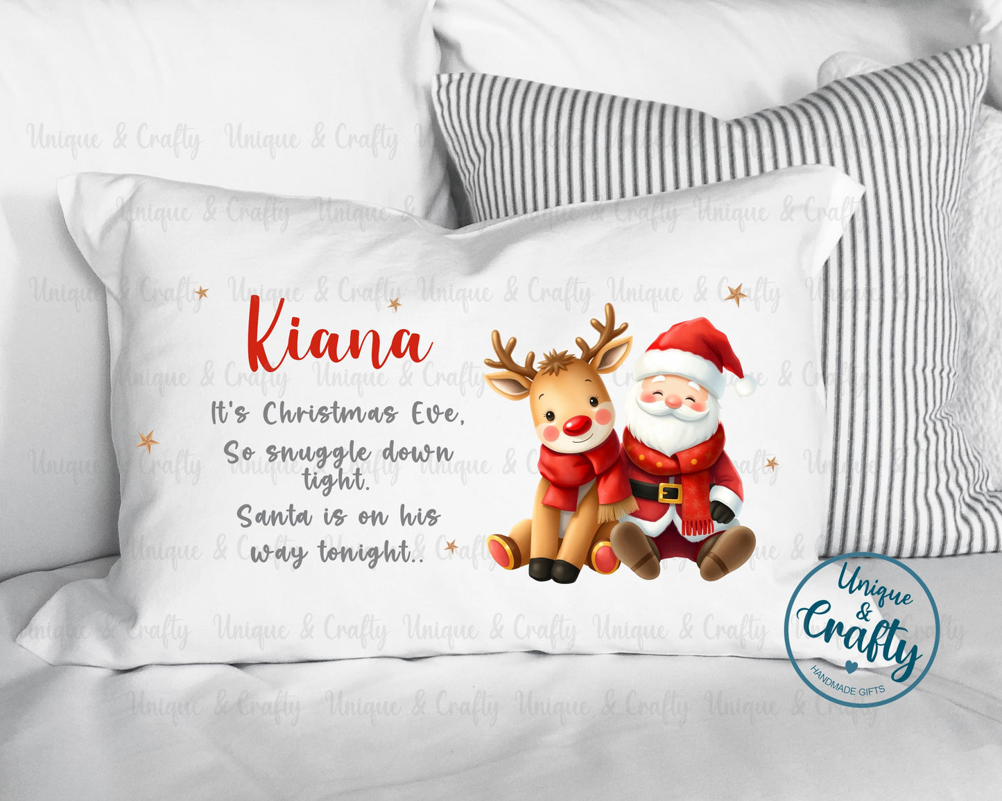 Santa & Reindeer Christmas Eve Pillowcase, Pillow, cushion.