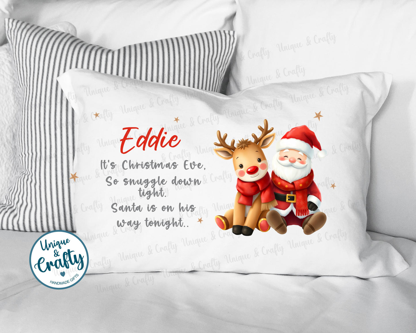 Santa & Reindeer Christmas Eve Pillowcase, Pillow, cushion.