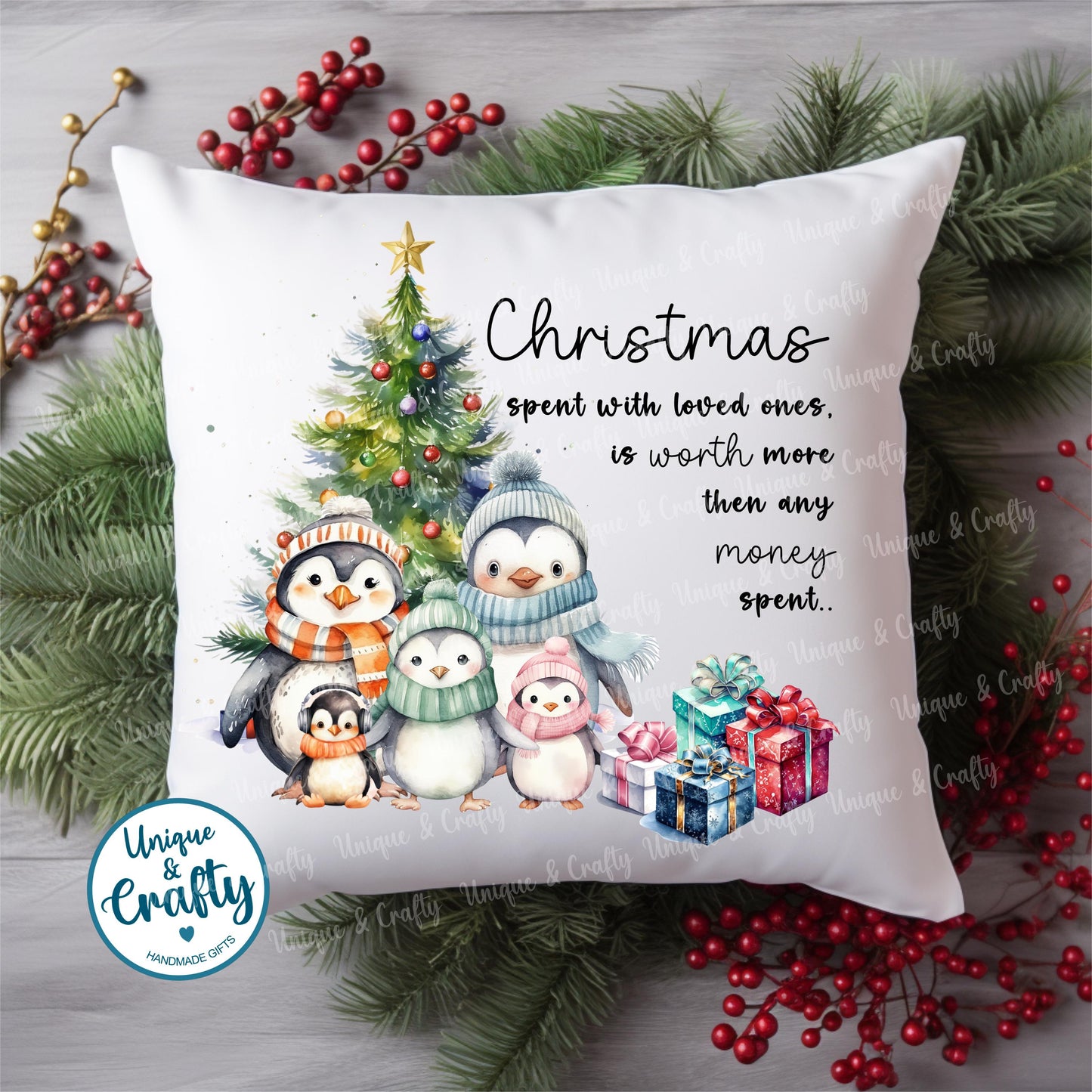 Penguin Christmas Personalised Cushion