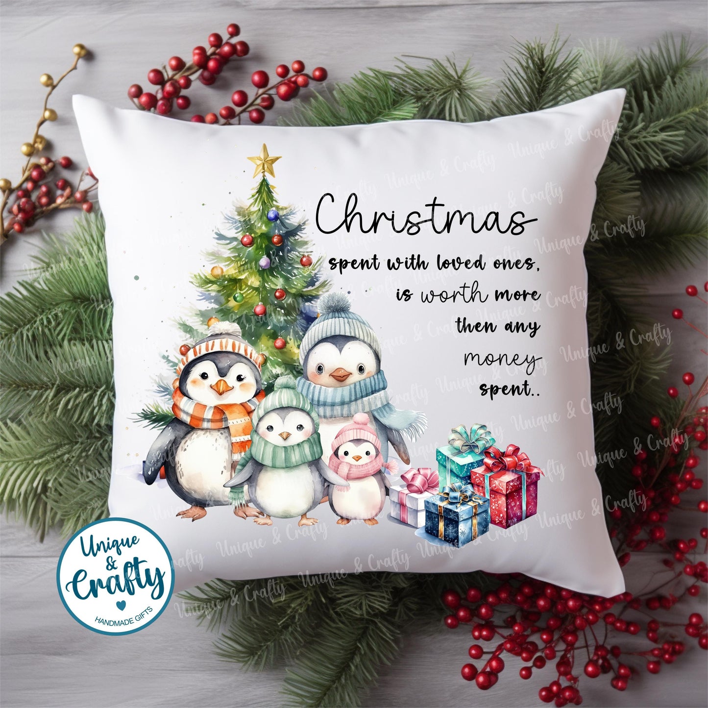 Penguin Christmas Personalised Cushion