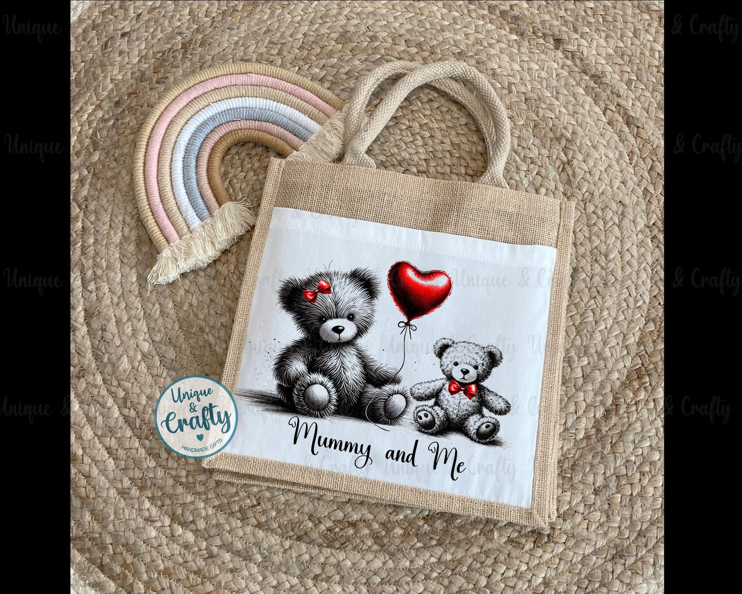 Mummy & Me Jute Small.. Mothers day, lunch bag, shopping